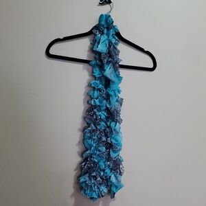 Handmade Blue and Gray Ruffled Scarf